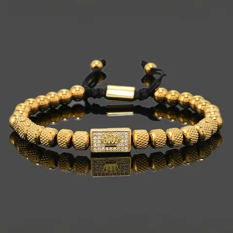 Men's Fashion Rhinestone Decor Bracelet, Adjustable Beaded Bracelet, Jewelry Gift for Thanksgiving, Christmas, Father's Day