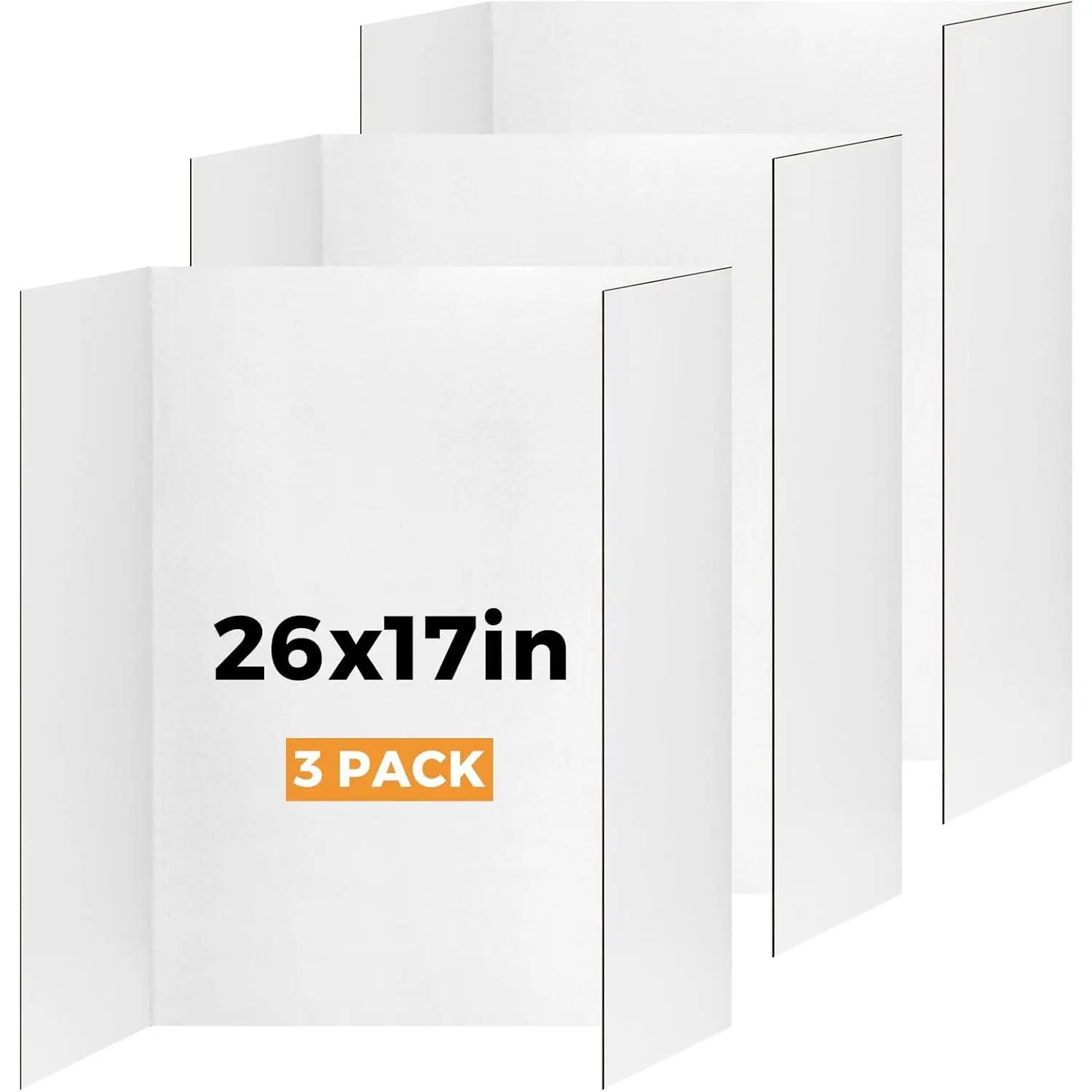3 Pack Small Trifold Poster Board 26" x 17" White Corrugated Project Boards for Science Fairs, School Projects and Event Displays