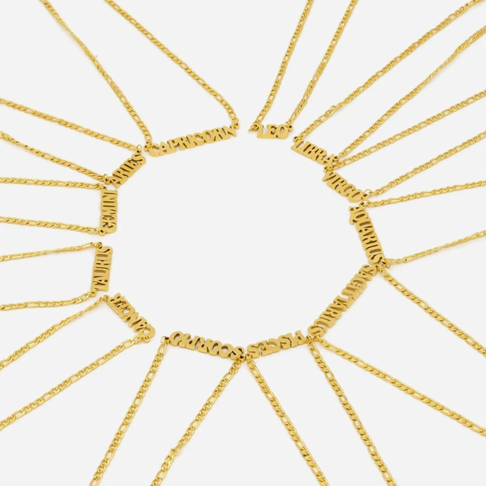 Zodiac Sign Name Necklace, Trendy 12 Constellation Letter Pendant, Vintage Gold Figaro Chain Jewelry, Personalized Astrology Horoscope Necklace, Daily Casual Party Women Fashion Layering Accessory