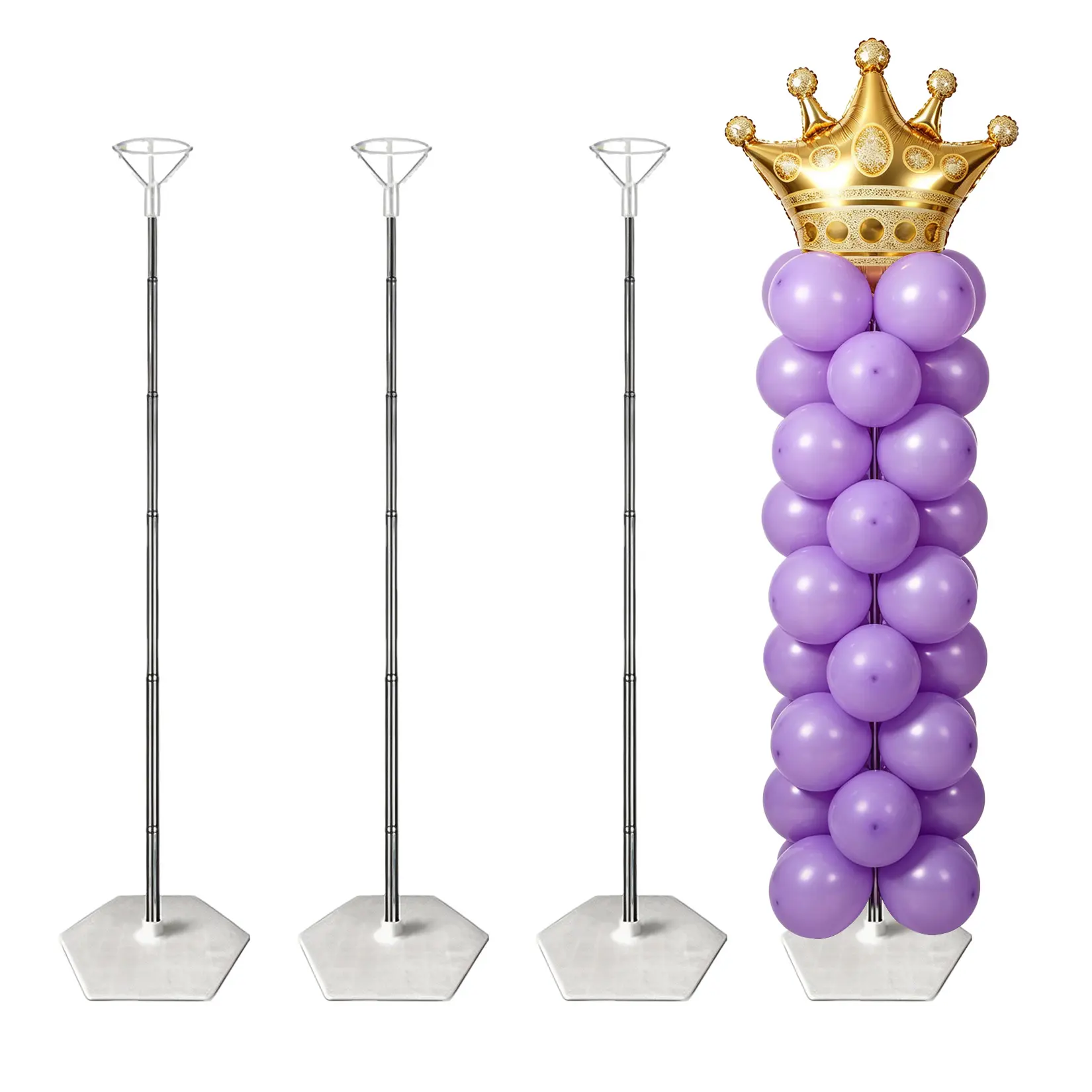 Adjustable Balloon Arch Stand Kit with Hexagon Base Telescopic Balloon Column Stand 2 Pack with Clips Pump Water Weight Bags for Wedding Birthday Party Decor