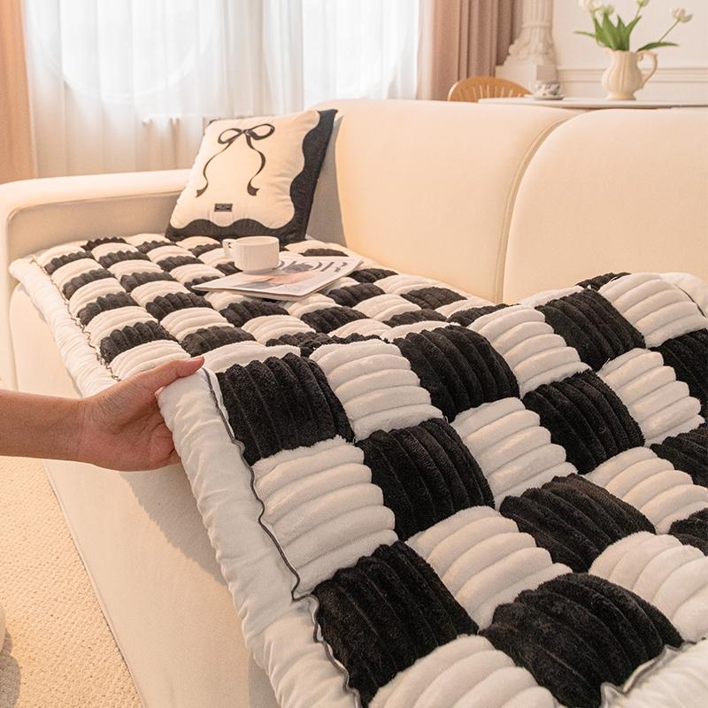 Plaid Pattern Sofa Cover, 1 Count Soft Comfortable Sofa Mat, Multipurpose Couch Sofa Protector for Home Living Room Dormitory Hotel, Universal Sofa Protector, Sofa Slipcover, Elastic Sofa Slipcover