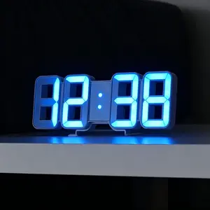 9 Inch 3D LED Digital Alarm Clock, Lighted Wall Clock, Dual Desktop & Wall Mount RGB Night Light with Adjustable Brightness, 12/24 Hour Format for Living Room, Kitchen and Office