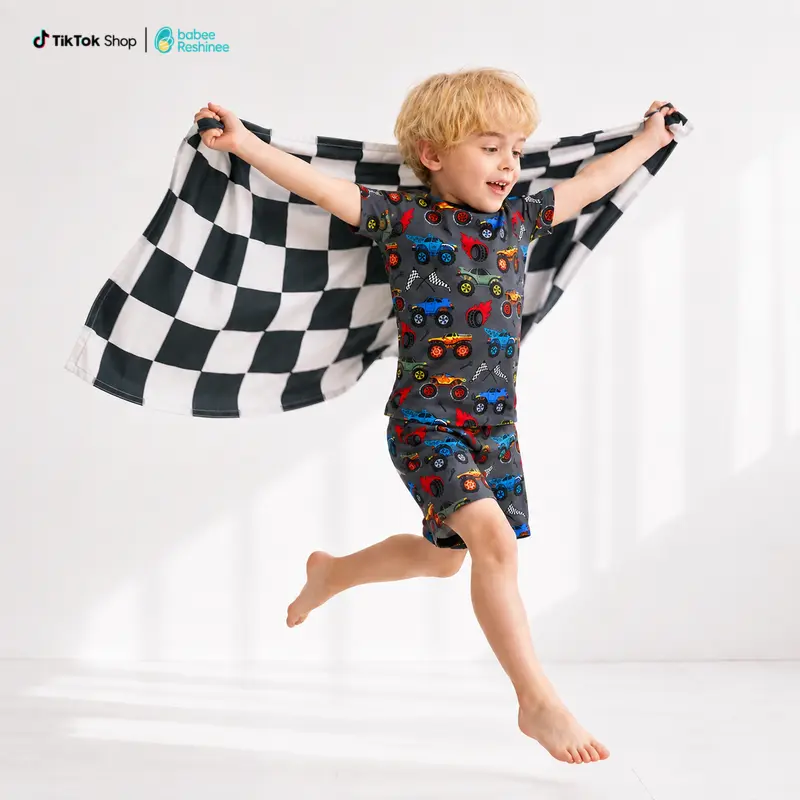 babee Reshinee Bamboo Toddler Pajamas Set, Baby Boys & Girls 2-Piece Short Sleeve Snug Fit Kids PJs, 12M-8Y, Cool Summer Sleepwear, Breathable Stretchy Tagless, Buttery Soft Cozy Jammies
