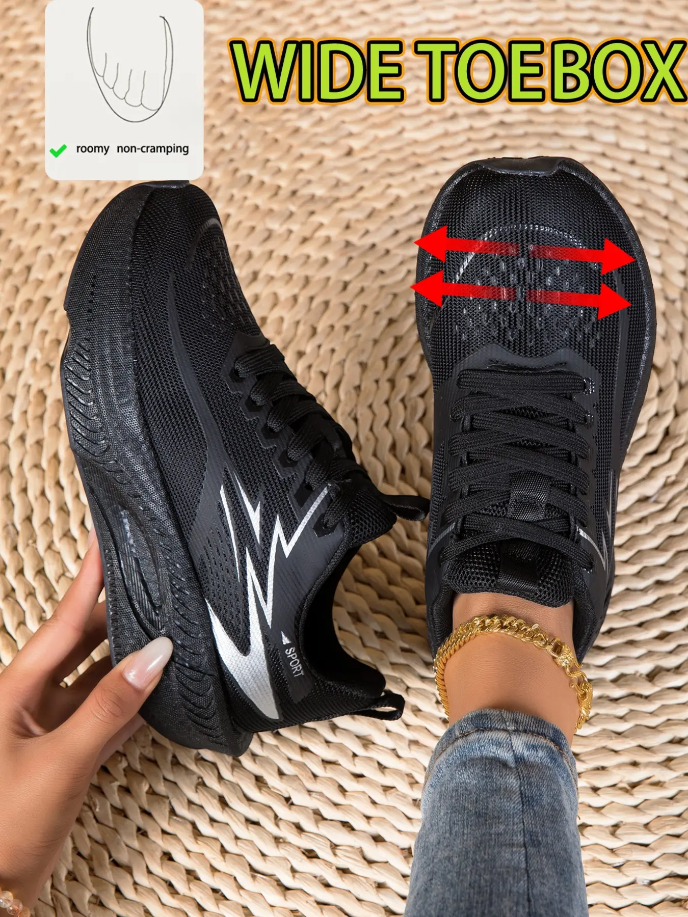 Women's Wide Fit Breathable Mesh Sneakers, Comfortable Soft Sole, Casual Striped Design, Ideal for All Seasons, Lightweight & Versatile, Casual Sports Sneakers