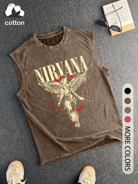 Men's Vintage Angel Graphic Print Tank Top, Casual Sleeveless Top for Summer, Men's Clothes for Daily Wear, Socks