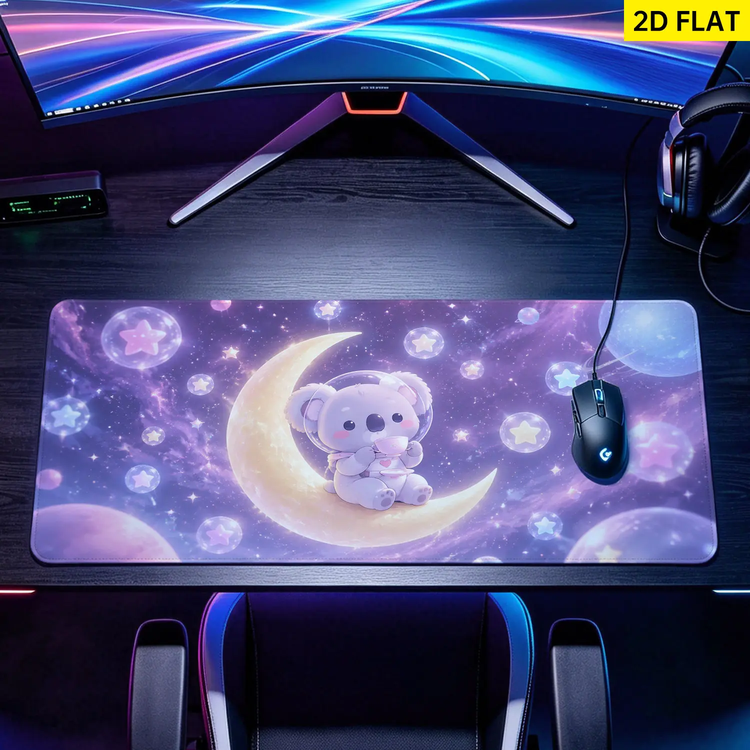 Extra Large galaxy koala on moon Mouse Pad,Non Slip Rubber Pad,Desktop Decoration Drotection Pad,Washable,Lock Edge Multi Size,Premium Multipurpose Mousepad For Office,Home,Gift for Family and Friends