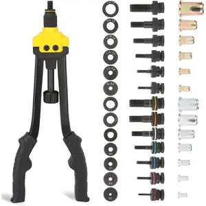16" Rivet Nut Tool Kit with Auto Release, Heavy Duty Hand Riveter-13 Mandrels, 130Pcs Nutserts, Long Arm Design for Automotive, Metal & Marine – Includes Plastic Case