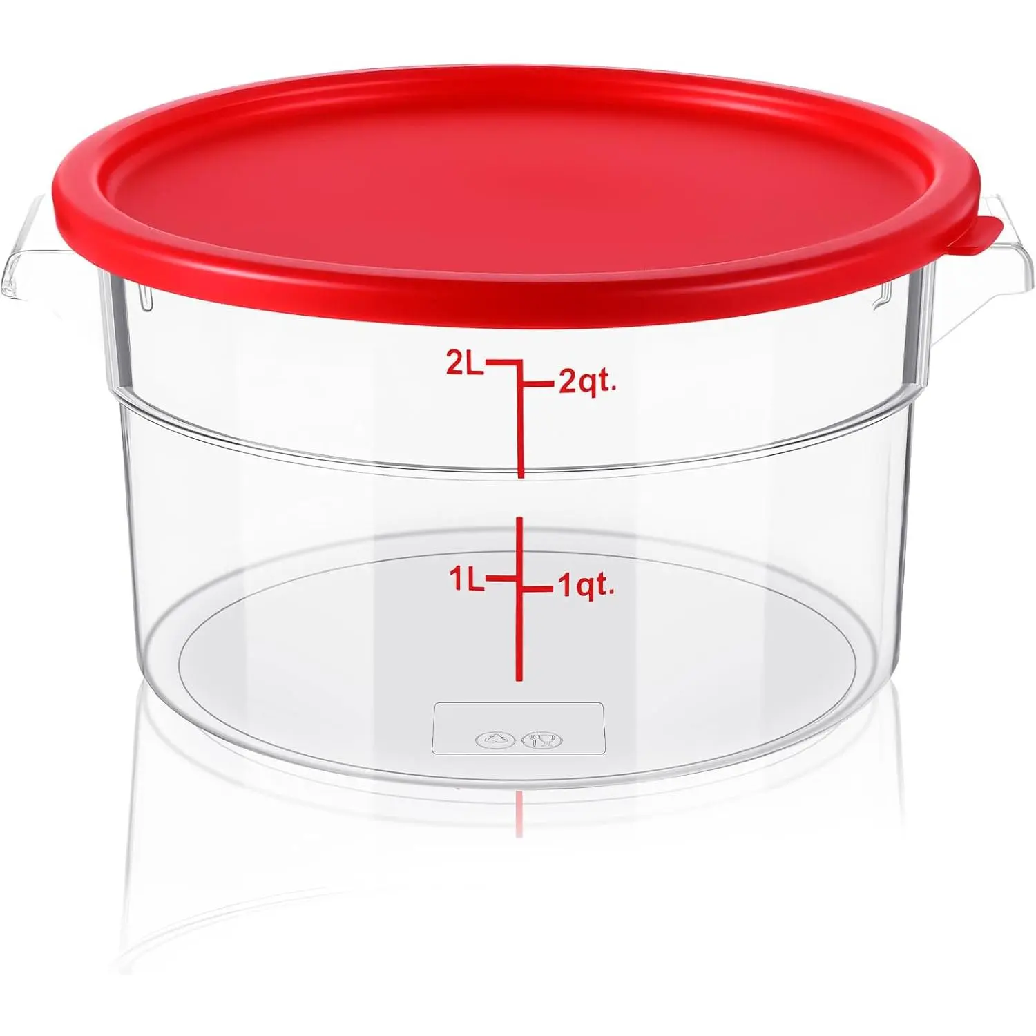 Ziliny 1 Pcs 2 Qt Clear Round Food Storage Container with Lid, Dough Proofing Bucket Clear Translucent Containers with Red Scale Commercial Grade for Pizza Bread Kitchen Organization(Red)