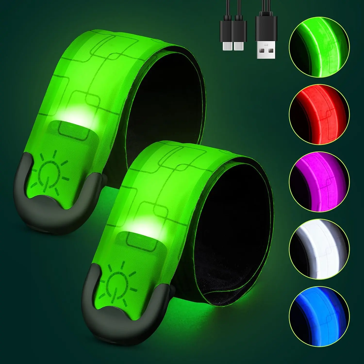 Running Light Armband,Fitense Rechargeable LED Armband 2-Pack, High Visibility Running Gear for Night Safety, 5 Colors & 3 Modes Light Up Wristbands for Night Walking, Cycling, Running Gift for Women Men