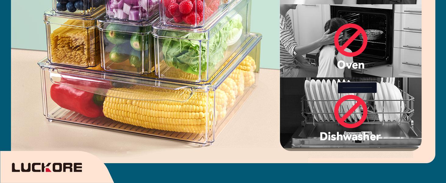 10 Pack Clear Fridge Organizer, Stackable Refrigerator Organizer Bins with Lids, Fridge Storage Containers for Kitchen, Food, Cabinets, Fruits, Vegetables, Cereals