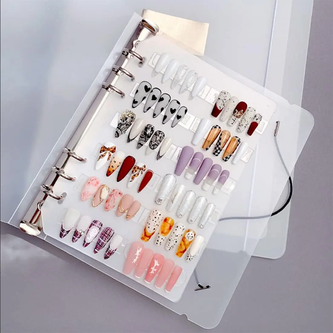 Press On Nail Organizer,Press On Nail Packaging,Removable Loose-Leaf Storage Book for Fake Nail,Nail Display (A5(9.05*7.08*1.37inch )
