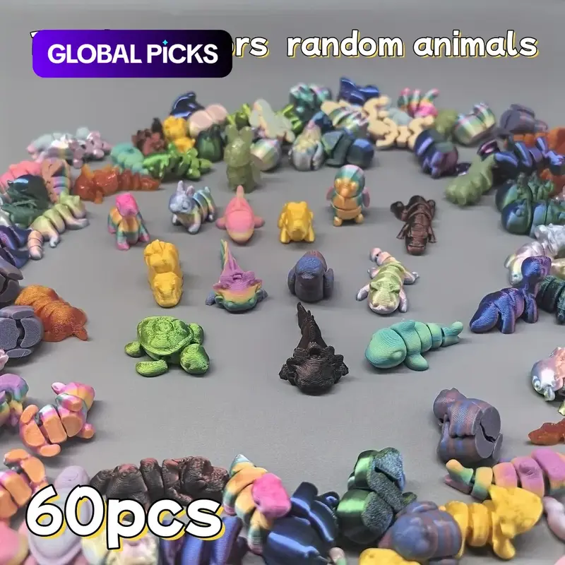60-Piece 3D-Printed Animal Kingdom Model Set, Unique Animal Design Decorations for Room, Garden, Aquarium and Holiday Scenes, Home Decor Statues, Collectible Figurine, Decorative Figurines, Cute Animal Design #GLOBAL PICKS