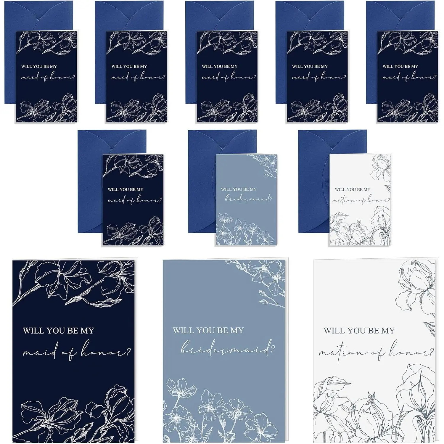 16 count Bridesmaid Proposal Cards Envelopes Maid of ,Blue | Bridal Shower Invites, Matron of  Ask Set, Wedding Party for Bridesmaids Groomsmen, Funny Floral Design Bulk Pack