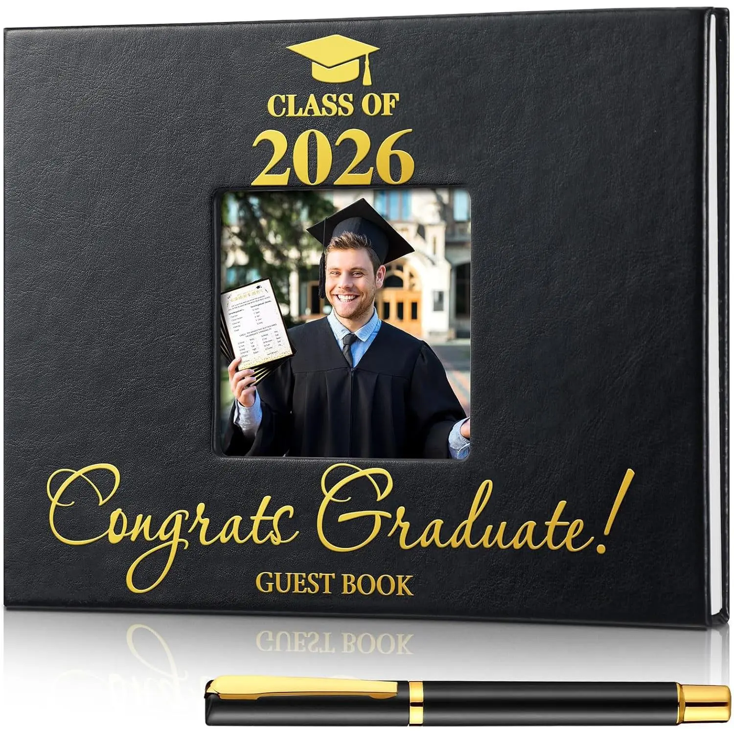2026 Graduation Guest Book with Pen, 144 Pages Class of 2026 Graduation Party Guest Sign In Book Memory Scrapbook, 6 x 8 Inch Black for High School Senior Nights College Graduation Gifts
