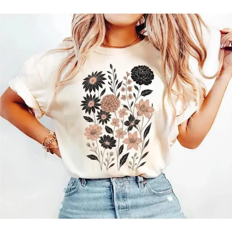 Vintage Pressed Flowers Shirt Botanical Floral Tshirt Boho Cottagecore Tee Wildflowers Floral T Shirt Gift for Gardener,Casual,shirts