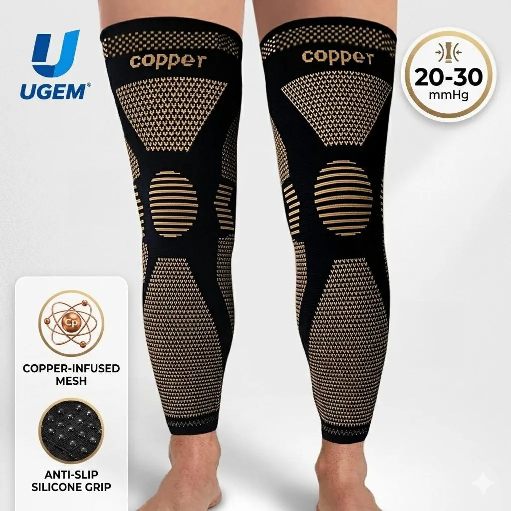 UGEM Copper Full Length Compression Sleeves - 20-30mmHg Support Socks for Circulation, Varicose Veins - Anti-Slipping Grip Healthcare Knee Booster Clothes for Summer Sports & Outdoor Protective Gear