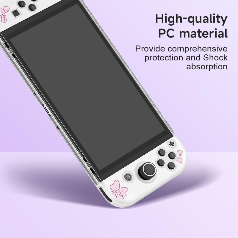 Cute Bow Pattern Game Console Protective Case with Soft Grip, Shockproof Hard Shell Protective Case & Soft Grip, Anti-scratch Console Accessories for Switch OLED