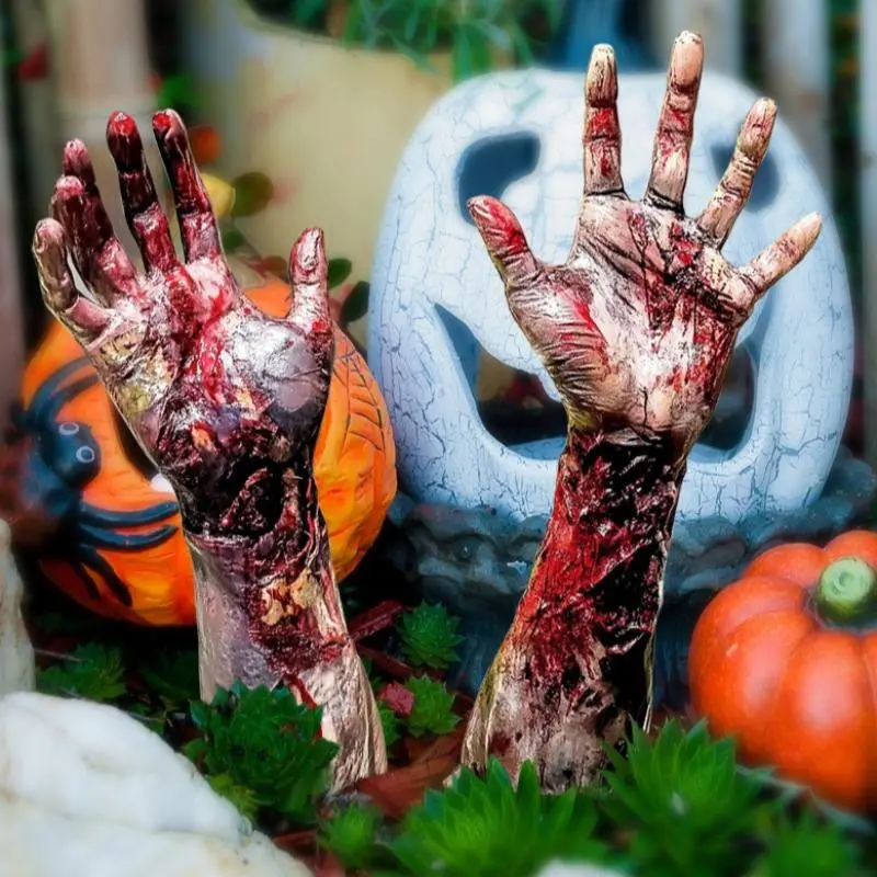 Halloween 2D Ghost Hand Blood Hand Garden Stake, Outdoor Decorative Insert, Festive Atmosphere for Courtyard Decoration, Halloween Horror Theme