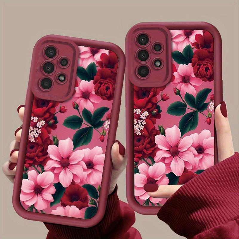 Elegant Red Floral Pattern Phone Case for Samsung Galaxy S26 S25 S24 S23 S22 S21 Fe Plus Ultra A13 A14 A15 A16 A17 A33 A34 A35 A36 A52 A53 A54 Note20, Shockproof And Durable, Stylish Design, TPU Protective
