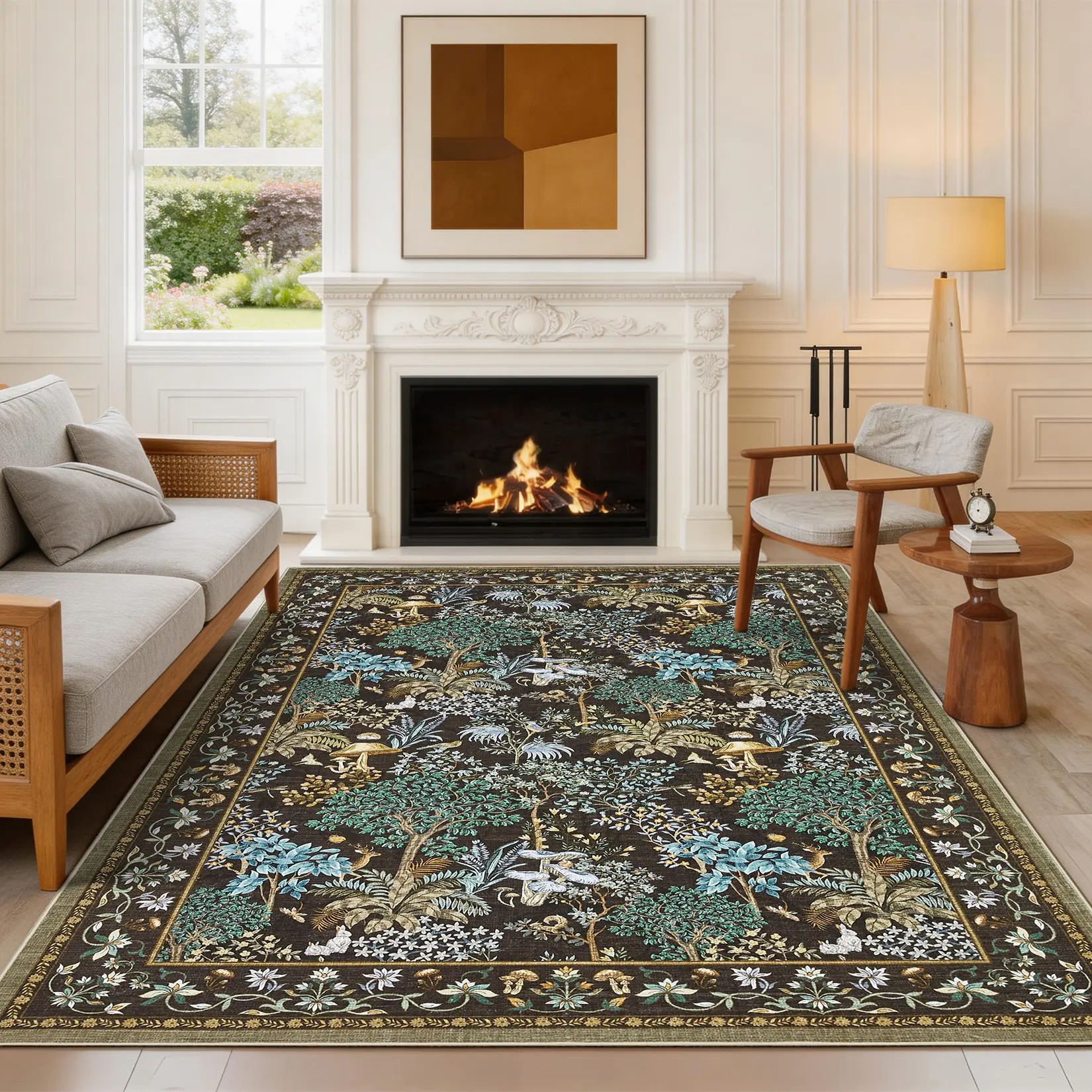 Vintage Floral Runner Rug - Washable, Non-Slip, Thin Low Pile Collapsible Carpet for Hallway, Porch, Kitchen, Bedroom, Living Room - Vintage Accent