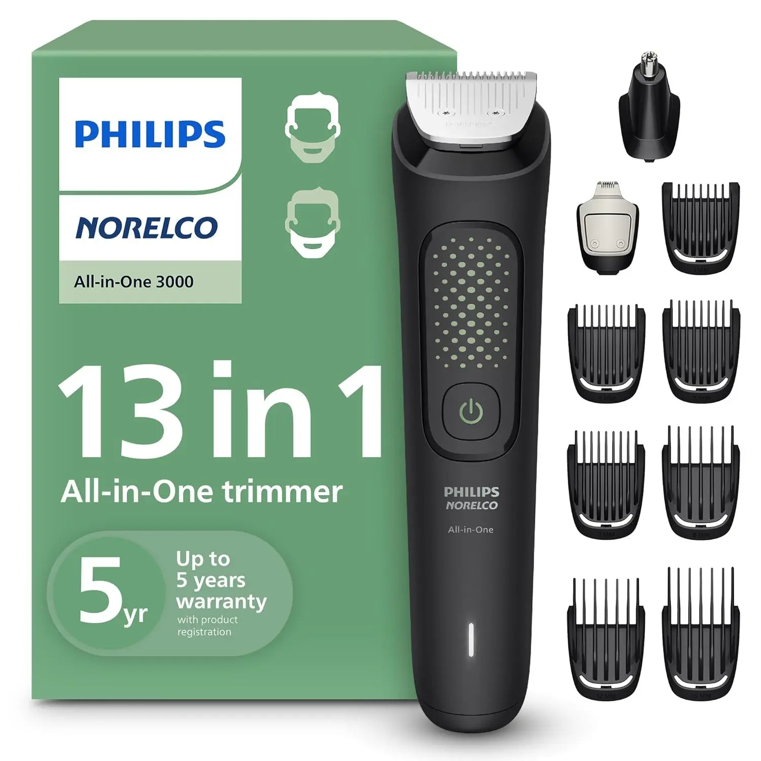 Norelco Philips All-in-One 3000 13-in-1 Trimmer, Face & Hair, Steel Blades