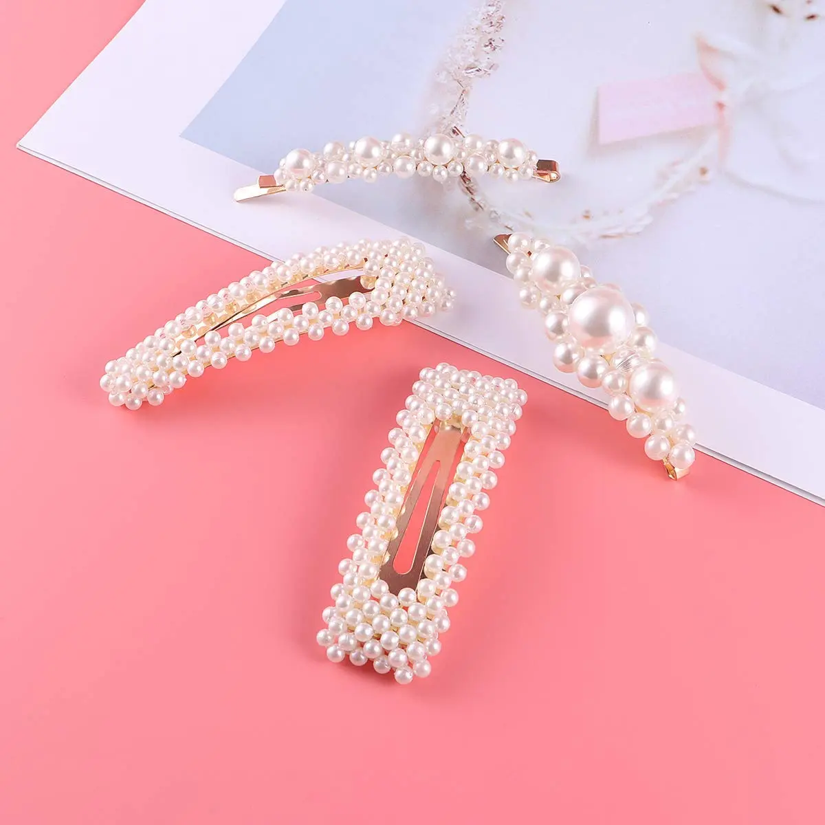 Pearl Hair Clips for Women, Snap Pearl Hair Clips and Barrettes, Stylish Hair Accessories for Daily Wear, Parties and Weddings, Elegant Design