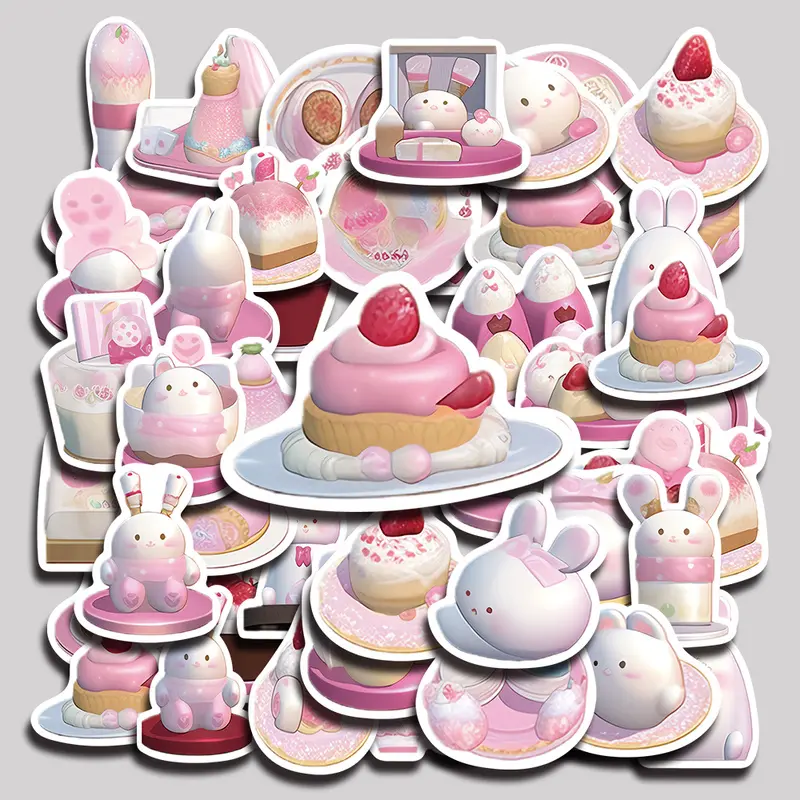 49PCS Pudding Bunny Aesthetic Vinyl Stickers Pack for Laptop Water Bottle Phone Case Skateboard Journal Scrapbook DIY Decoration