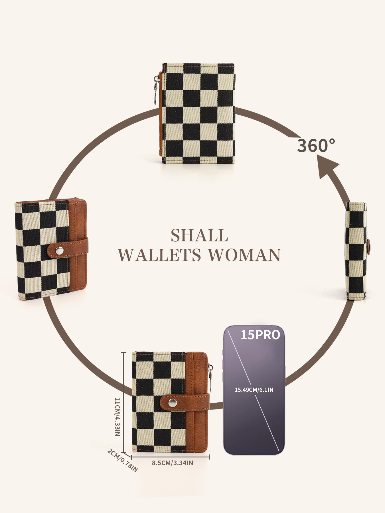 Women PU Leather Plaid Pattern Wallet Small Bifold Zipper Pocket Wallet Card Case Purse with ID Window, Casual Style All Seasons Bag Fabric