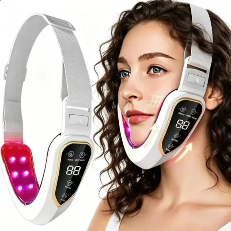 LED light therapy facial slimming device with smart digital display, multi-frequency vibration jaw sculptor, Jawline Shaper, for firming and skincare, portable facial contour gift, perfect for girlfriends, moms, and ladies wanting a V-shaped jawline