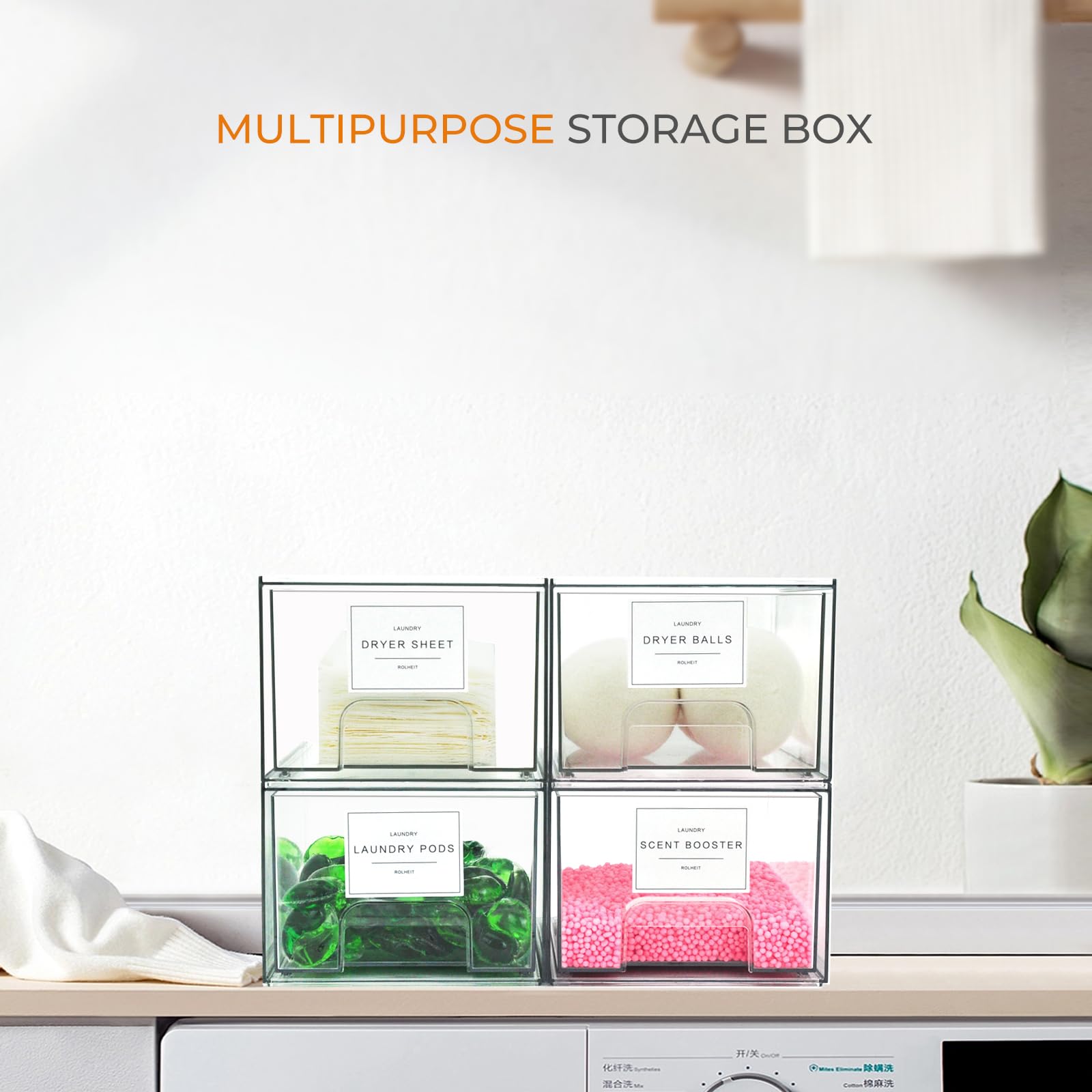 4 Pack Laundry Room Organization Storage Drawers With Labels  Clear Stackable Dryer Sheet Holder And Pod Containers Detergent Dispenser For Organizing Decor