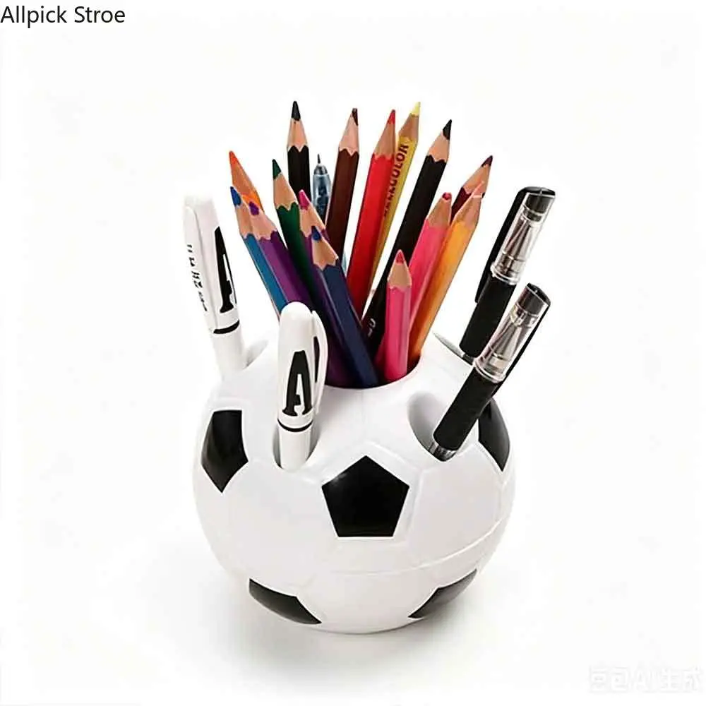 Sports-Themed Soccer Ball Desk Organizer - Multifunctional Cup-Pencil Holder, Desk Storage for Office Study Tabletop, Creative Home Decor Gift Idea, Football Print, Desktop Organizer, Pencil Slot, Pen Holder