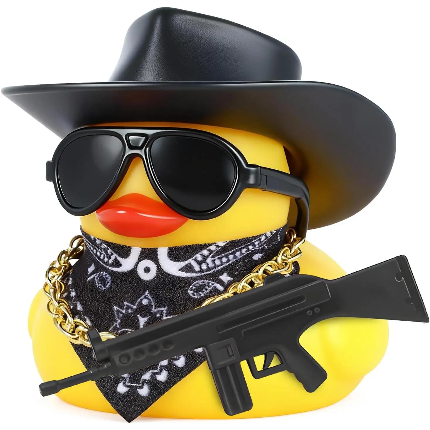 Cool Rubber Duck  Dashboard Decor with Cowboy Hat,  Chain &  Style - Funny Gangster Duck Ornament for  Interior Accessories