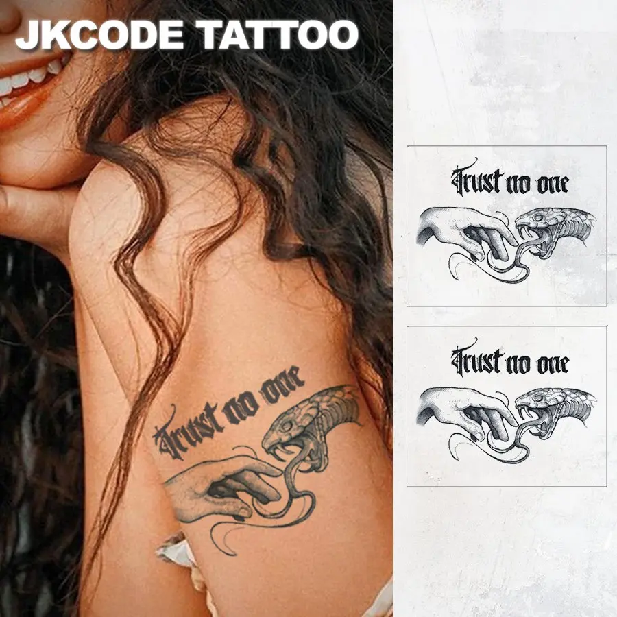 Trust No One Snake & Spider Temporary Tattoo Stickers, Waterproof Long-Lasting 15 Days, Unisex Rock Hip-Hop Style, Men Women