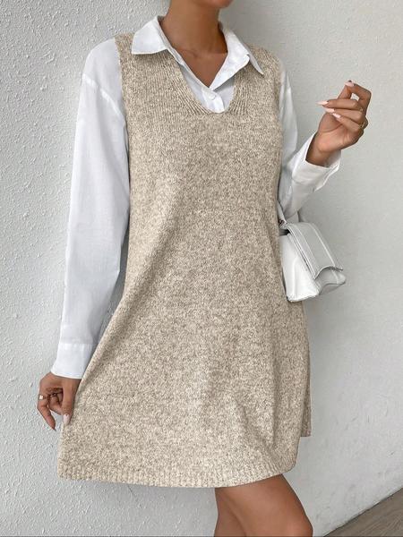Women's V Neck Loose Knit Vest Dress, Simple and Clean Design, Versatile Style Change, Suitable for Spring/autumn/winter Seasons