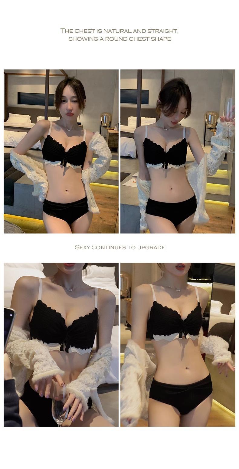 Summer Pure Desire Underwear Small Breast Gathering New Teen Bra Set Wireless Side Support Sexy Lace Brassiere