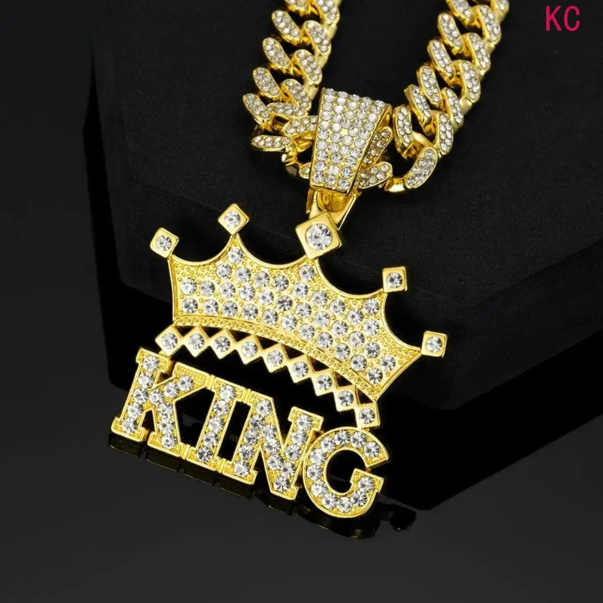 Iced Out King Crown Pendant Necklace With 13Mm Crystal Cuban Chain, Bling Hip Hop Fashion Charm Jewelry For Men Daily Street Styling