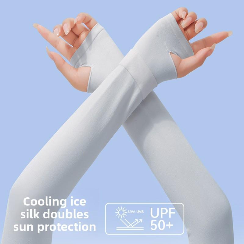 Sun Protection Arm Sleeves for Women Breathable Cooling Ice Silk for Driving Cycling & Outdoor Sports Double Ribbed Cuff Hidden Thumb Hole Quick Dry Fabric UPF50+ UV Protection