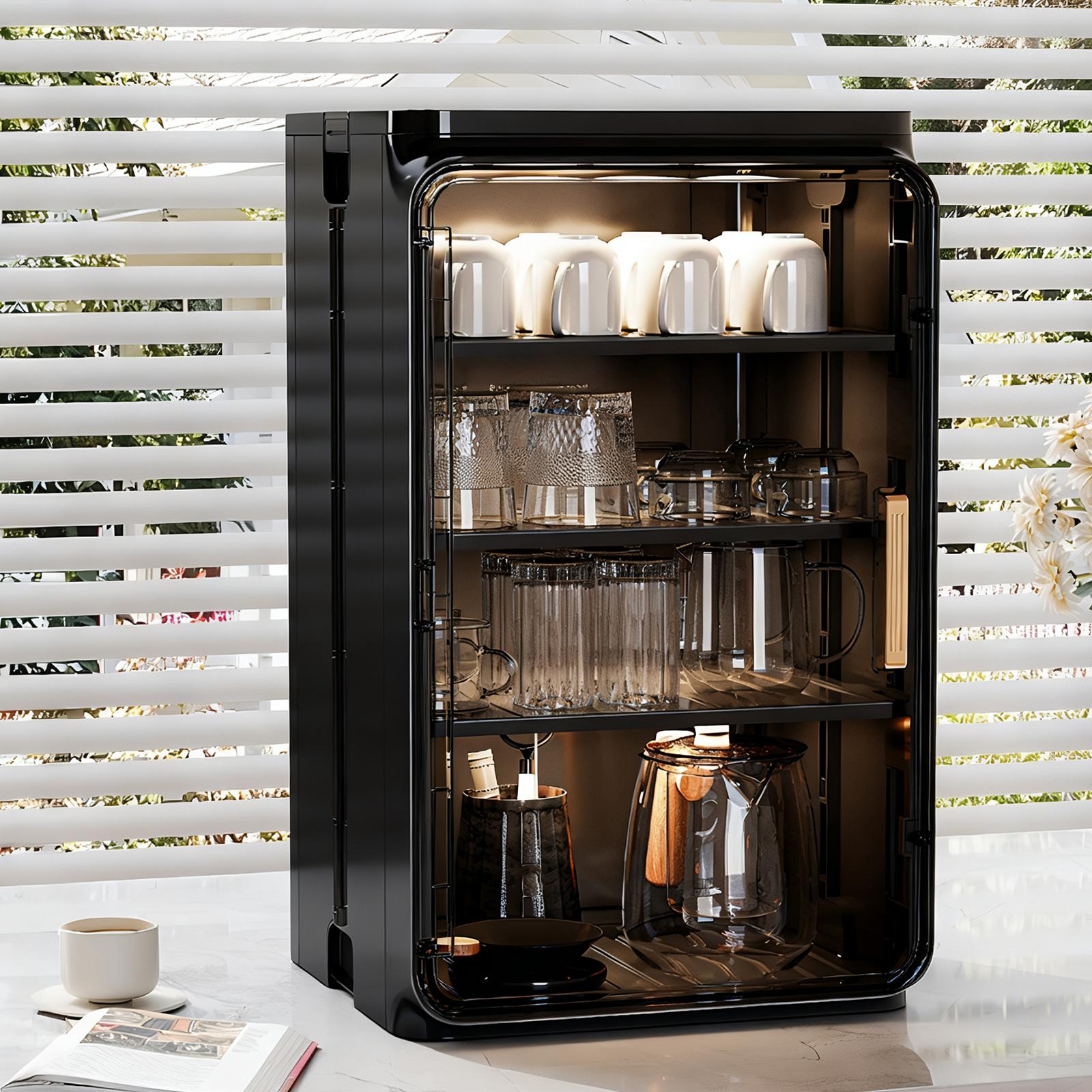 Stackable Plastic Multilayer Cup Storage Box Large Capacity Desktop Storage Display Shelf with Doors and Shelves for Office Kitchen Coffee Bars NEW