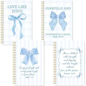 Blue  Spiral Notebook - 4 count Inspirational  Bow Lined Pages Spiral Journal Hardcover Subject Notebook College Ruled Paper Work School Office Note Taking  To School Supplies
