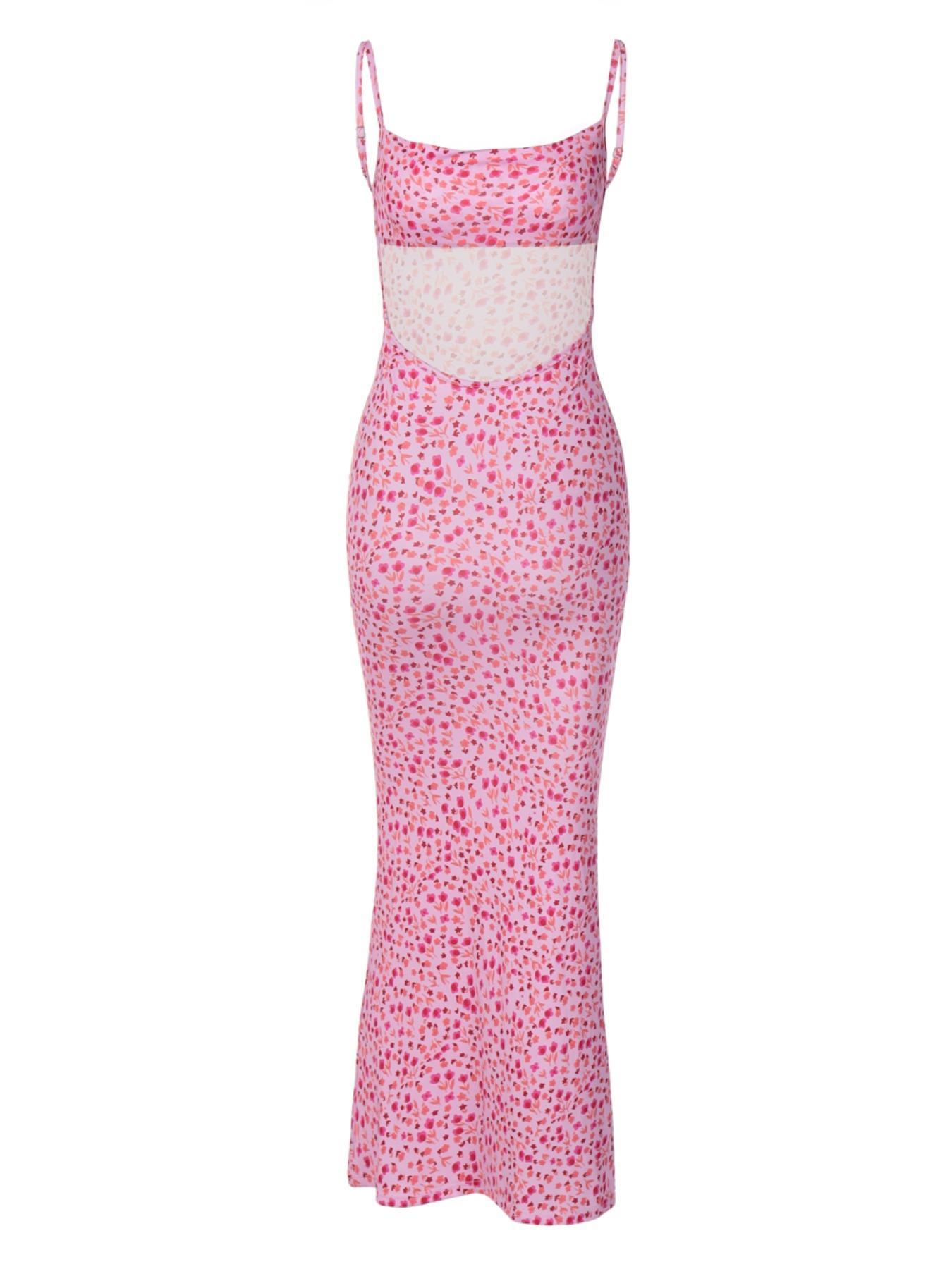 Women's Ditsy Floral Print Backless Sleeveless Cami Spaghetti Strap Dress, Summer Clothes Women, Boho Fashion Maxi Dress for Summer Holiday Vacation Party, Ladies Dress for Beach, Summer Outfits, Casual Wear