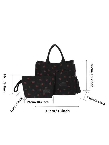 Women's Strawberry Pattern Tote Bag & Purse, Casual Versatile Shoulder Bag & Coin Purse, Trendy High-quality Daily Commuting Bag, Fashionable Bag, Fashionable Patterned Bag