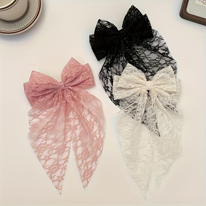SpringStatements 3-Pack Lace Bow Hair Clips for Women Elegant Ribbon Accessories in Black & Pink Durable Lightweight Hairpins for Everyday Wear Parties Weddings Valentine’s Day & Gift