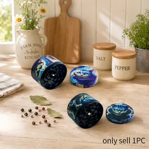 2 Inch 5cm Mini Manual Pepper Mill Peppercorn Dry Spice Grinder Vibrant Blue Purple Cat Face Print Option Compact Kitchen Seasoning Tool Home Cooking Meal Prep