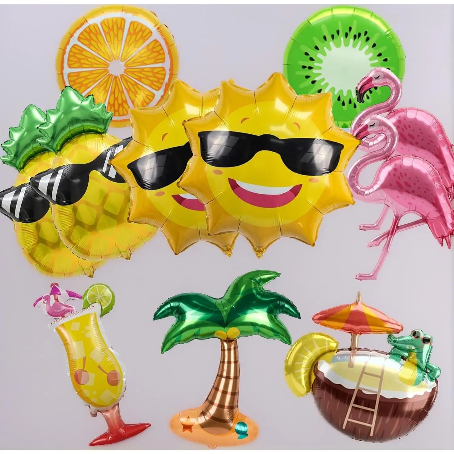 Summer Foil Balloon Tropical Balloons Party Decorations Flamingo Pineapple Sun Pineapple Coconut Tree Beverage Cup Balloons for Birthday Hawaii Aloha Beach Pool Party Decorations