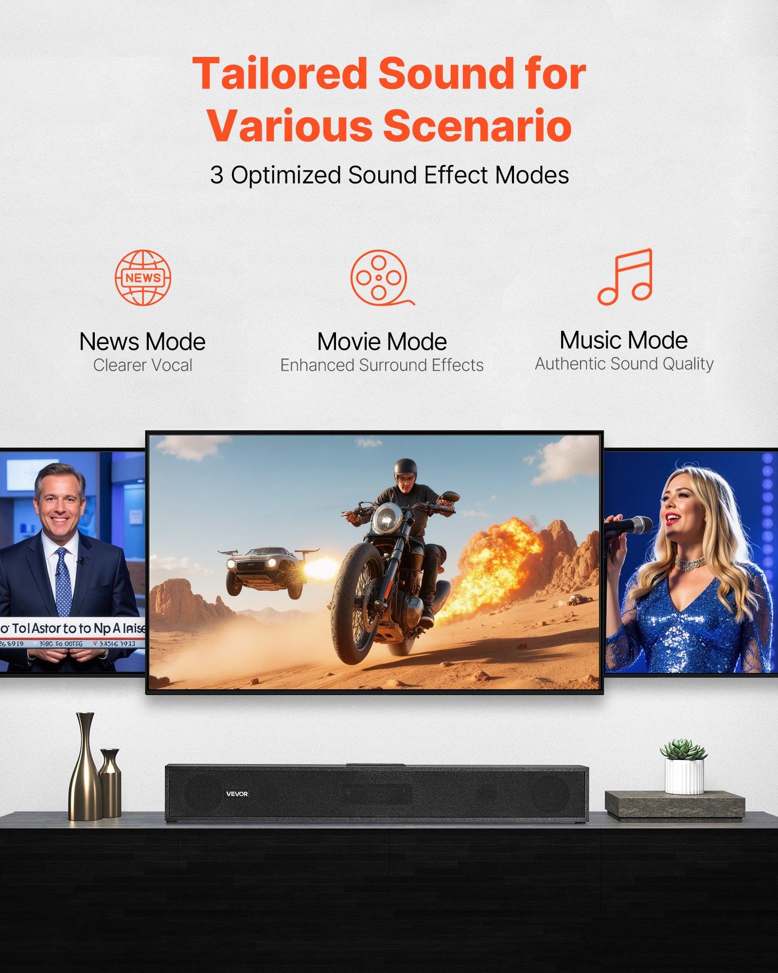 【Father's Day gift】VEVOR Sound Bar for Smart TV, 2.0 Channel, 24-Inch Compact Soundbar TV Speakers for Projector, Bluetooth AUX Connection, Remote Control, Easy Setup, 80W Surround Sound System for PC Home Theater AudioSummervibes
