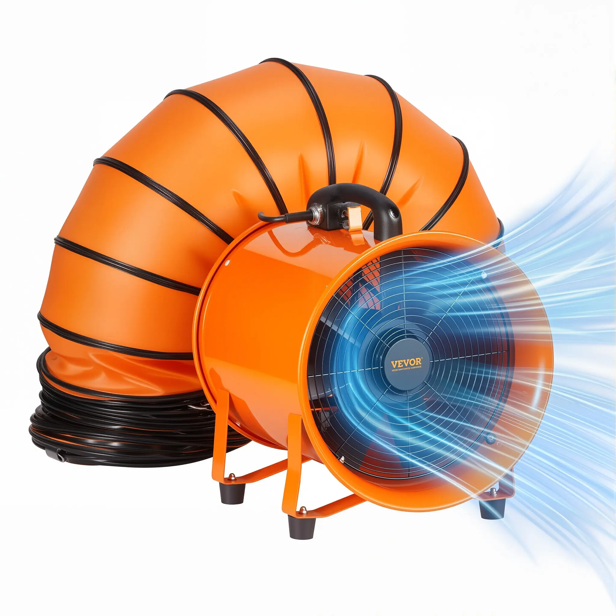 VEVOR Portable Ventilator, 12 inch Cylinder Fan with 33 ft Duct Hose, 585W Shop Exhaust Blower 3198 CFM, Utility Blower for Dust, Smoke and Odor