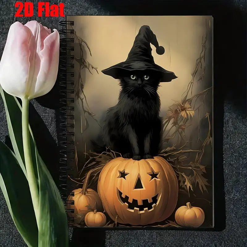 1 Halloween Spiral Notebook, 5.7x8.26 Inch, Black Cat Pumpkin Design, High-Quality Lined Pages, Durable Coil Binding, Perfect for Halloween Party Notes, Trick-or-Treat Plans, Witchcraft Journal, Fall Festival Supplies, Halloween Enthusiasts Gift