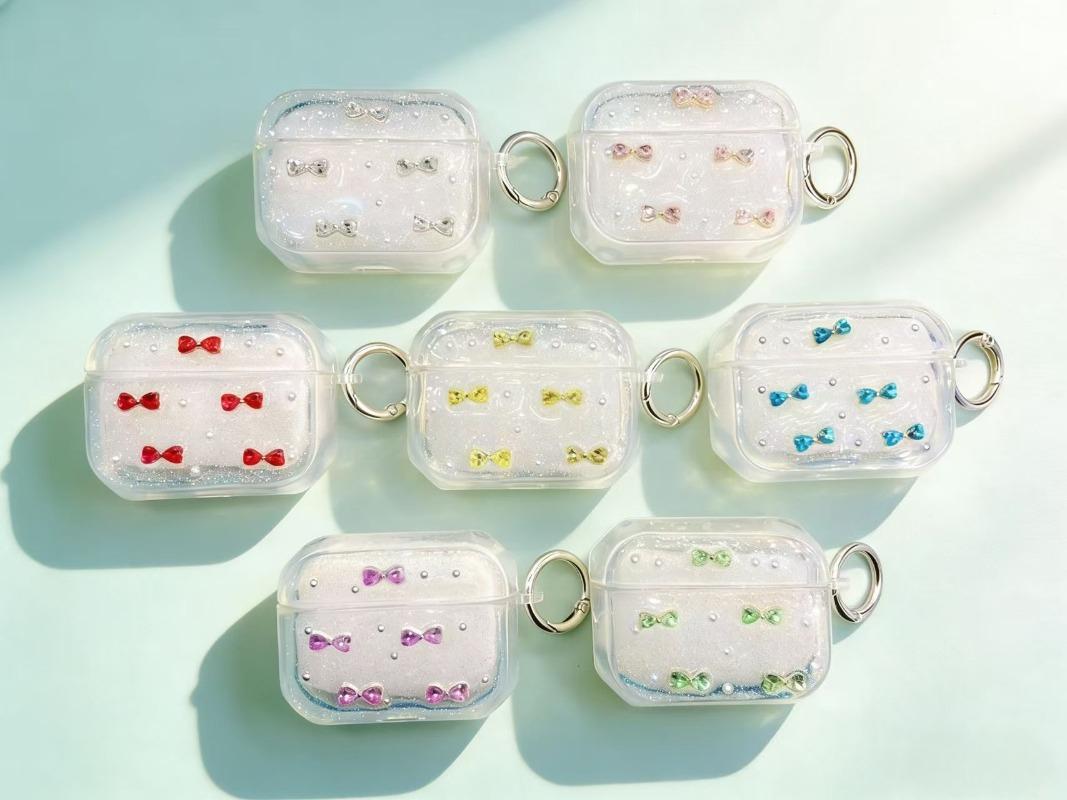 Suitable for cute shiny bow protector and transparent headphone protector with keychain