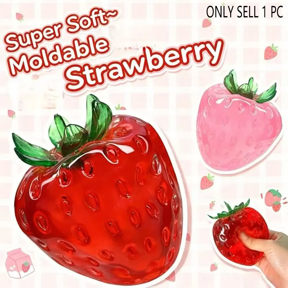 Plastic strawberry squeezing toy, realistic slow rising strawberry decompression toy, fun fruit decompression ball, transparent strawberry sensory ball