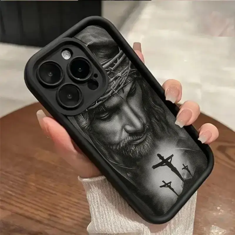 Soft TPU Phone Protector Cover - Multi-Size Protective Casing Protector with Cross Print for iPhone (17 AIR,17,16,15 MAX,14 PLUS,13,12,11,XS MAX,X,XR) & Samsung Galaxy (S25 Ultra,S24,S23,S22 Plus)